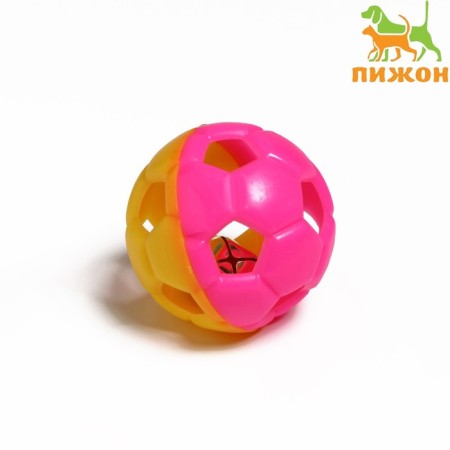 Rubber toy "soccer ball" with a bell, 6 cm, yellow/pink