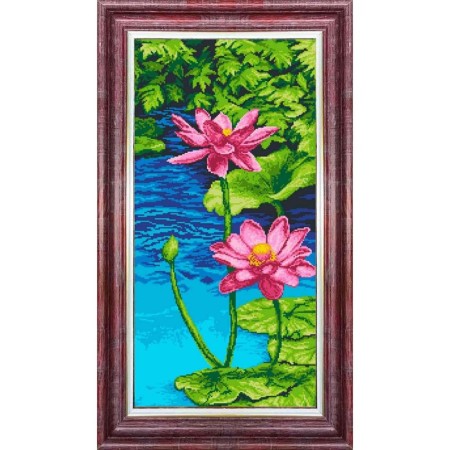 Canvas with a pattern for embroidery with a cross of the “water lily”, size 28x55 cm