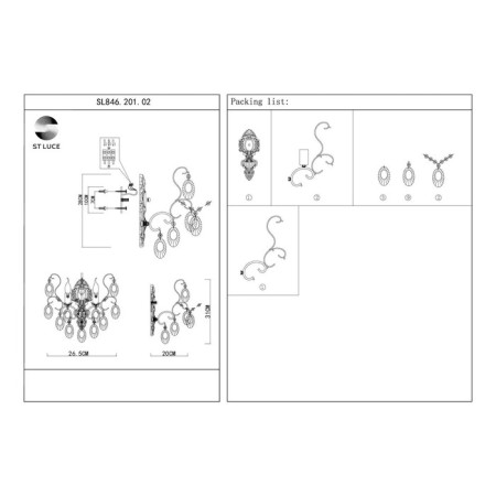 Sconces st. SL846.201.02. OoreCchini. 2x40 watts, E14, 25.5x38 cm, golden color-9