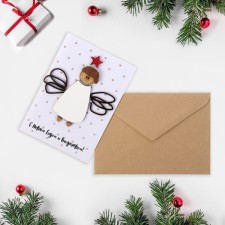 A postcard with a wooden element 