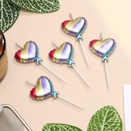Set of candles for the cake, 5 pcs "Air ball. Hearts", multi -colored