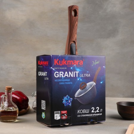 GRANIT Ultra bucket, 2.2 l, glass cover, removable handle, anti -stick coating, black color-6
