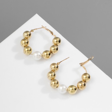 Bus-ring earrings compound, white color in gold-2
