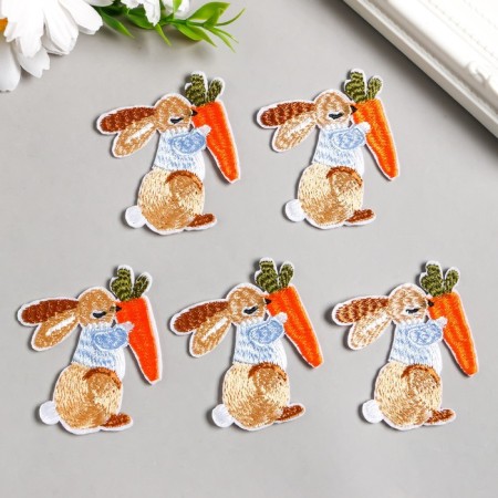 Decor for creativity Textile embroidery "Rabbit with carrots" 6x5.2 cm-1