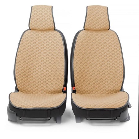 Caps on the front seats Car Performance, 2 pcs, Fiberflax (flax), rhombus, beige-1