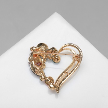 Brooch "Heart" in stones, colored in gold-4