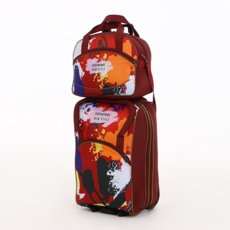 Small 37 l (s) suitcase with a Sacvoyage bag, lightning department, external pocket, extension, burgundy color