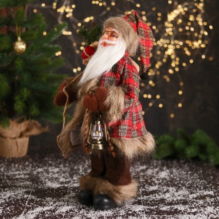 Santa Claus "in a red checkered fur coat, with a flashlight and twigs" 45 cm-3