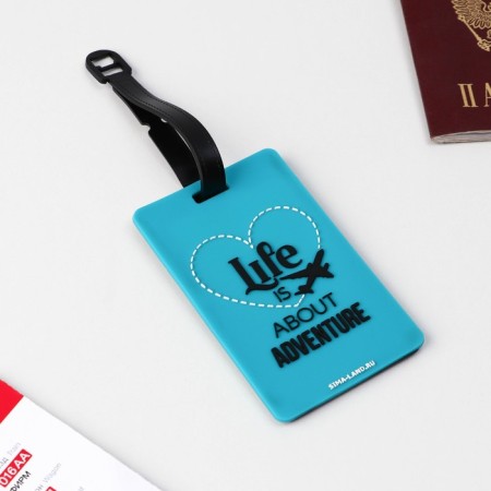Tag on a rubber suitcase "Life is ABOUT Adventure", turquoise-1