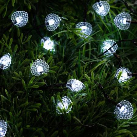 Garland “thread” 4.5 m with nozzles “heart”, IP44, dark thread, 30 LED, white glow, 2 modes, solar battery-1