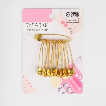 English pins, 45 mm, 10 pcs, gold color-3