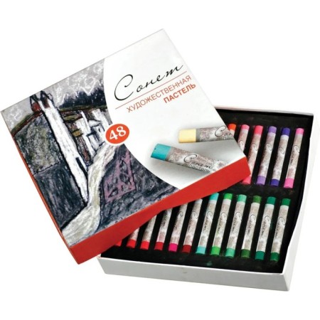 Dry Pastel ZHK "Sonnet", 48 colors, Soft, D-8 mm/L-60 mm, round section, art, 7141242-1