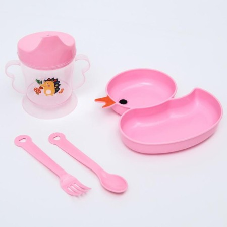 Set of dishes 4 objects, bowl, fork, spoon, stroke hard nose 200 ml., Mix color-10