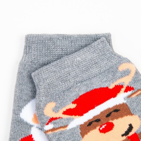 Terry socks "Santa Claus and Deer", gray color, size 23-25-1