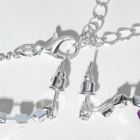 Set 2 objects: earrings, necklace "Light flirting", rhombics, color mix, 45 cm-1