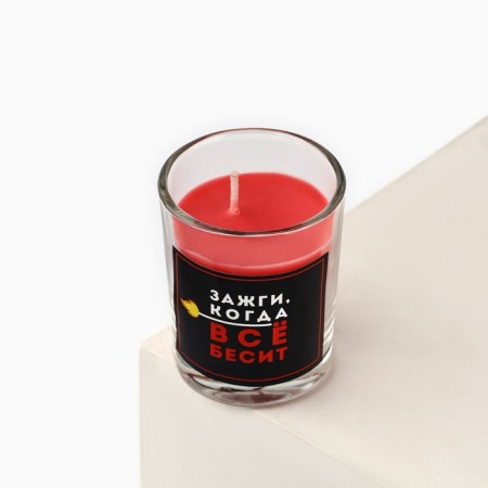 A candle with a joke in a glass “light up when everything infuriates”, the aroma of cherry-1
