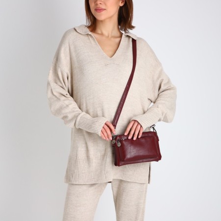 Cross-Bodi bag with zipper, burgundy color-6