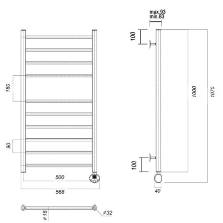 Domoterm electric heated towel rail "Medea" P10, 500x1000 mm, right, gold-2