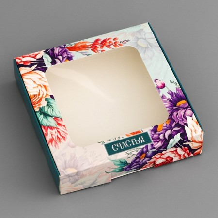 Box a gift team with a window, packaging, "flowers", 13 x 13 x 3 cm-2