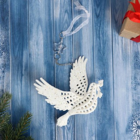 Christmas tree decoration "Dove with a branch" 12.5x1.5 cm, white