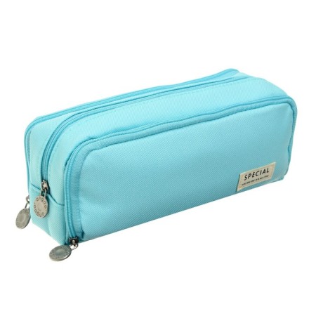 School pencil case on a zipper 3-section, blue-1