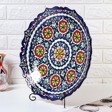 Largan Rishtan ceramics "Flowers", 41 cm, corrugated, blue-2