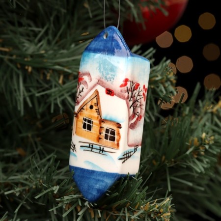 Christmas tree toy "candy winter", blue, copyright painting, 10 cm, porcelain