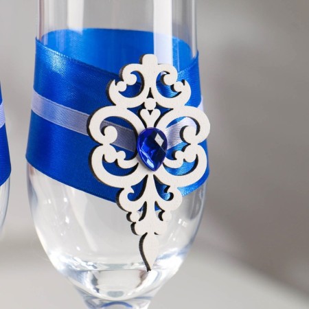 A set of wedding glasses "Prague", handmade, white blue, 6x6x20.5 cm, 2 pcs.-6