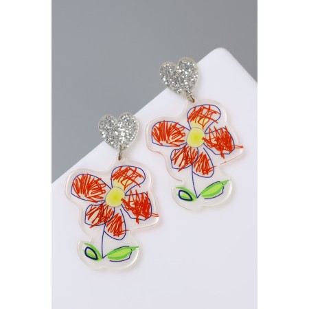 Acrylic earrings "flowers" drawn, colored in silver-2
