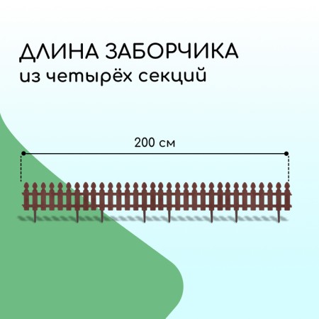 Decorative fence, 36 × 200 cm, 4 sections, plastic, chocolate color, “picket fence”-1
