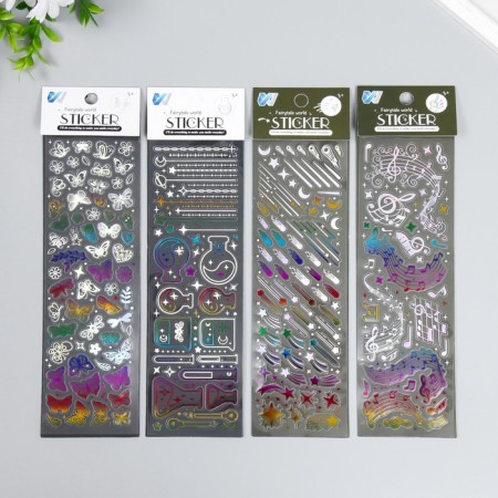 Stick plastic silver overflows "Butterflies and music" mix 7.5x26 cm