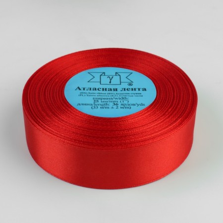 Satin tape, 25 mm × 33 ± 2 m, color red No. 026-1