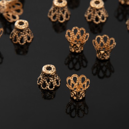 Bead hats (set 50pcs), SM-091, 8 × 10 mm, color gold