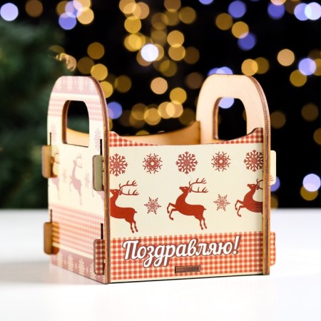 Kashpo wooden "Deer New Year, congratulations!", 10 × 10.5 × 11 cm-3