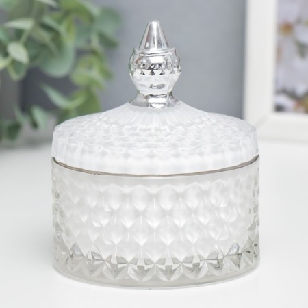 Casket Glass "Rombs and Dome" White with silver 11x8.5x8.5 cm