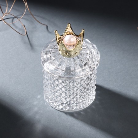 Casket Glass "Golden Crown with Pearl" 6x6x9 cm-1
