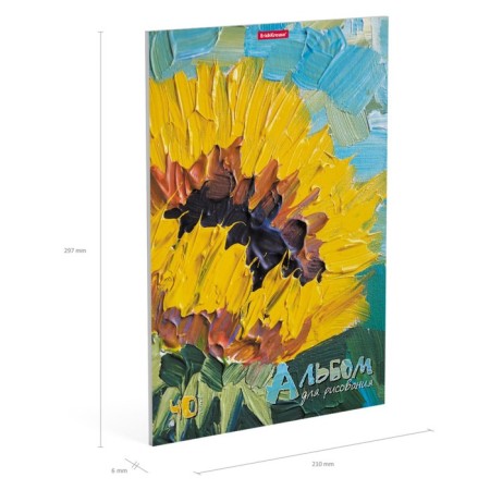 Album for drawing A4, 40 sheets, block 120 g/m², glue, Erich Krause "Flowers", 100% White, solid substrate-2