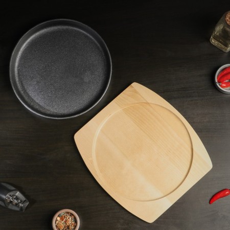Cast -iron pan on the wooden stand Magma "Circle", 25 × 3 cm, black color-3