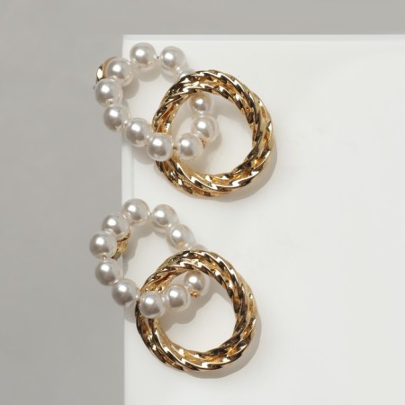 Earrings Metal "Two Rings" beads and metal, color gold-1