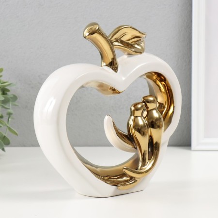 Souvenir ceramics "Two birds on an apple" White with gold 7x22x22.5 cm-1
