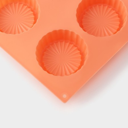 Baking uniform “Conddy”, silicone, 29 × 17 × 2.1 cm, 8 cells (D = 6 cm), Orange color-3