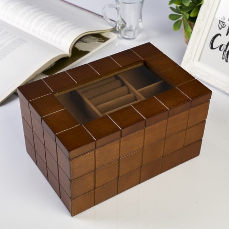 Casket wood for jewelry "Cell" brown 13.8x16.5x24 cm