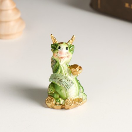 Souvenir Polystone "Green Dragon with Coins" with sparkles mix 3.7x2.8x5 cm-1