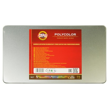 Artistic pencils 72 colors, Koh-I-Noor Polycolor 3827, soft, in a metal pencil case-3