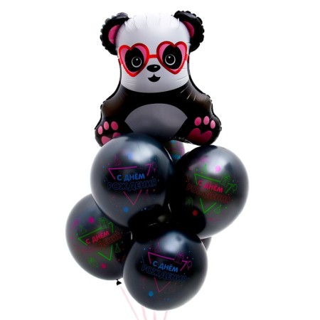 Bouquet of balloons “Happy Birthday”, Neon, latex, foil, set 7 pcs.