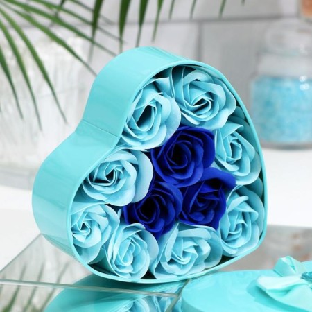 Soap roses, turquoise and blue, set of 11 pcs.-2