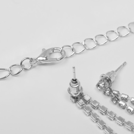 Set 2 objects: earrings, necklace “Listopad” circles, emerald white color in silver, 32 cm-2