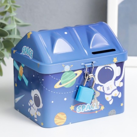 Piggy bank Metal with a lock "Space Adventures" mix 12x9.5x10 cm-1