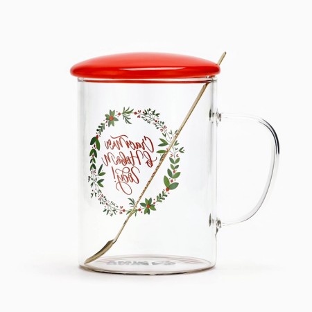 A mug with a spoon and a lid "Happiness in the New Year", 470 ml-1