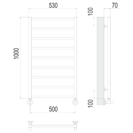 Water towel Terminus "Contour" P9, 500x800 mm, lower connection, chrome-2